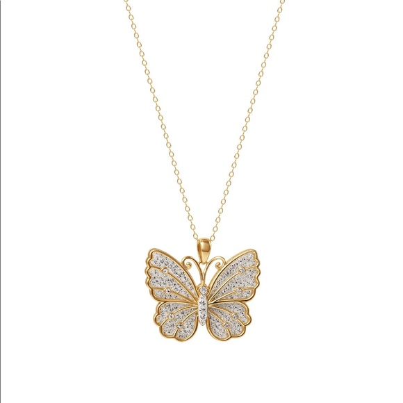 Crystal sterling silver gold tone butterfly necklace - Picture 2 of 4